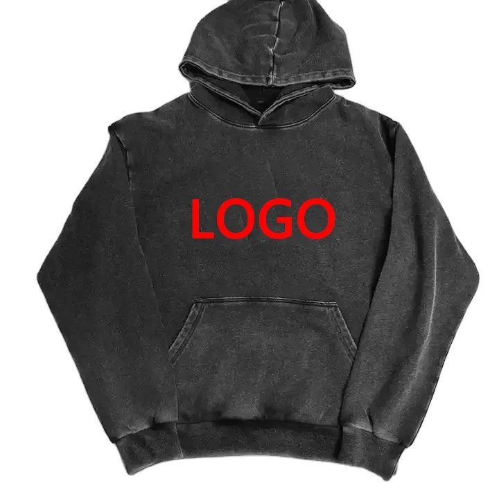 Wholesale Streetwear 380gsm Plain Custom Heavyweight French Terry Hoodies Oversized Blank Stone Vintage Acid  Washed Hoodie