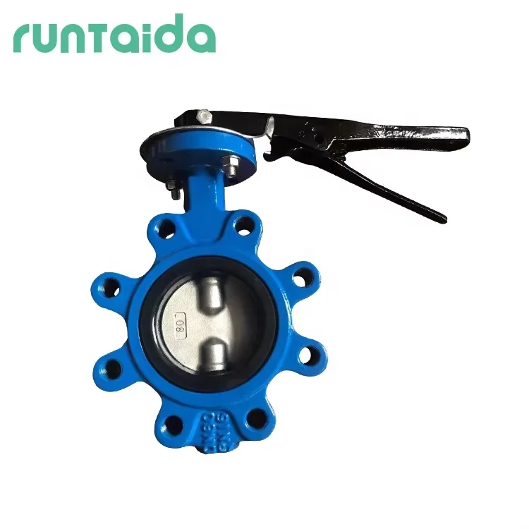 DN80 double half shaft resilient soft seal Ductile iron manual hand lever wafer lug butterfly valve