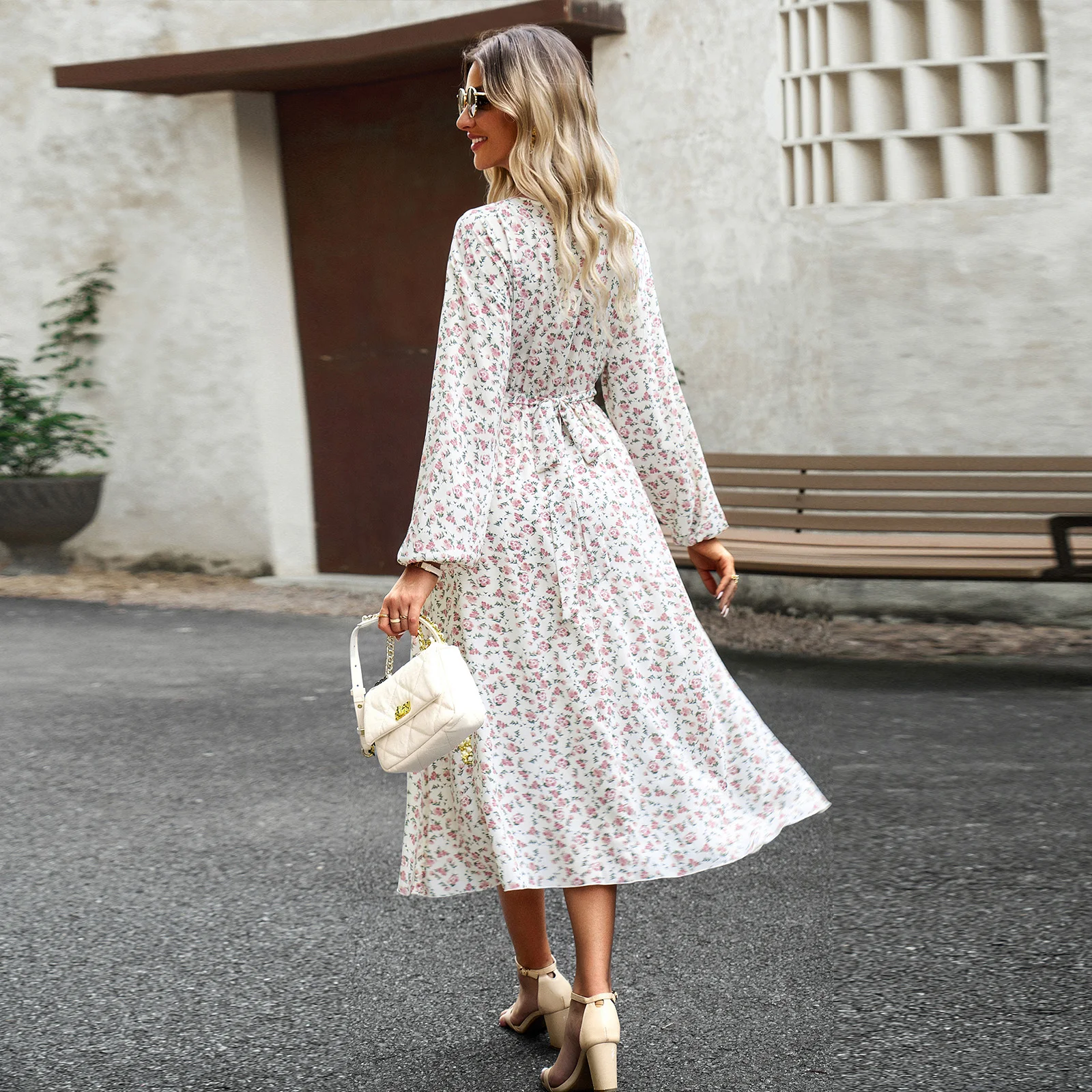 Dropshipping products woman dress long sleeve elegant casual floral dresses women 2023