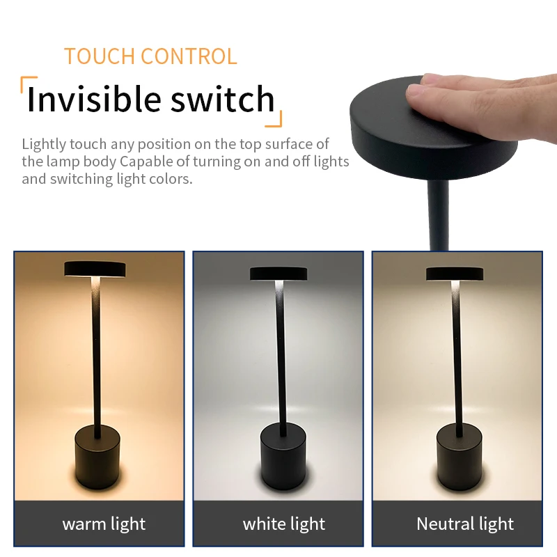 Touch Switch USB Charging LED Table Lamp Rechargeable Bedside Night Lights for Restaurant Hotel Use