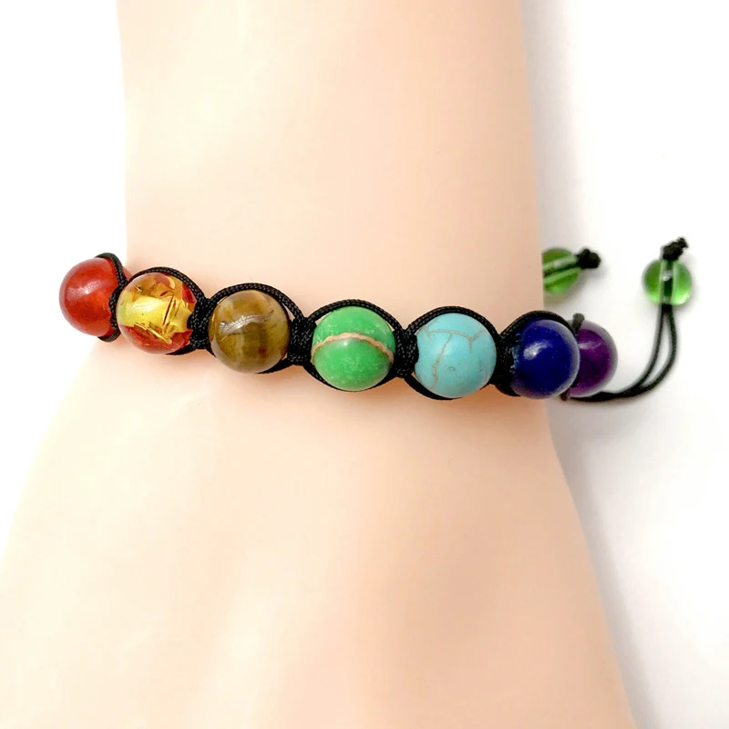 Fashion 8mm Chakra Healing Stone Balance Beaded Warp Bracelet Braided String Crystal Adjustable Bracelet For Women Girls