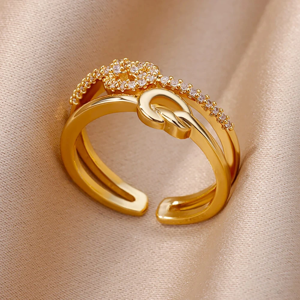 Ohrstecker Korean Fashion 18k Gold Zircon Opening Rings Adjustable Cubic Cross Finger Ring For Girls
