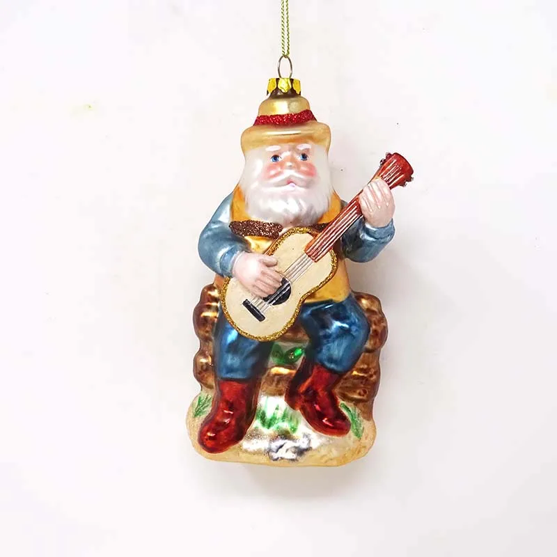 Factory custom blown ornament glass traditional grandpa playing guitar pendant