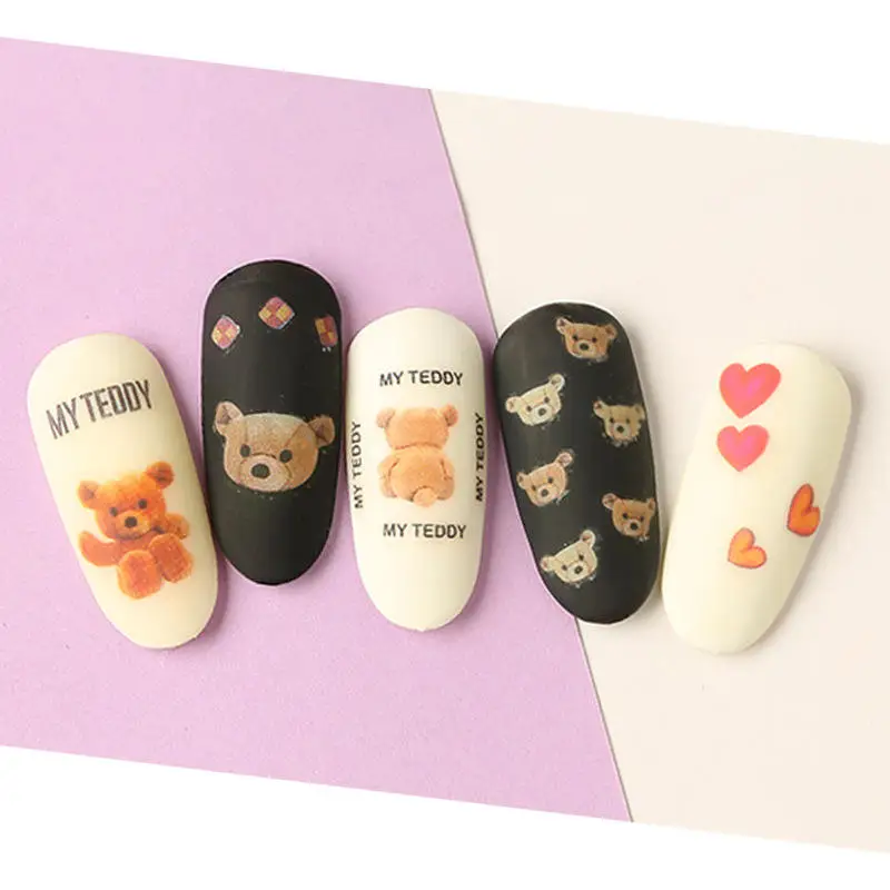 New Product Korean Nail Stickers Designer Nail Decoration Stickers Cartoon Bear Nail Stickers Decals