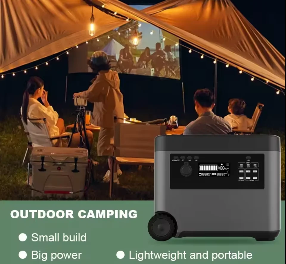 Solar Generator Outdoor Portable Power Station 2000W AC/DC Outlets Backup LiFepo4 Battery Home Energy Storage Supply