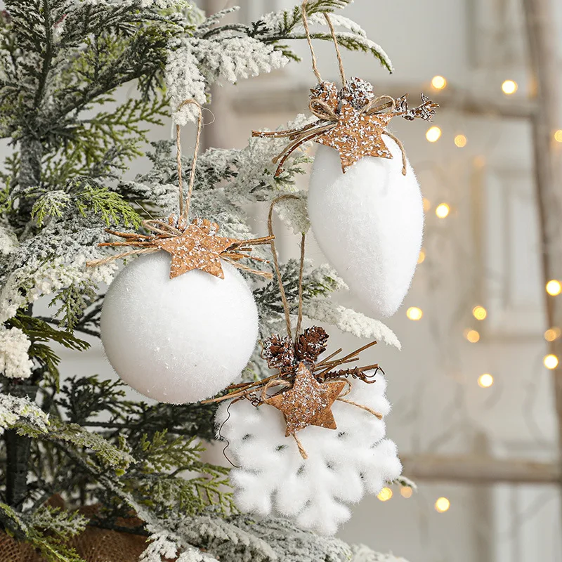 Foam ball White Snowflake drop bell Sticky Decoration Christmas Ball Ornament Pendant Drop Ball