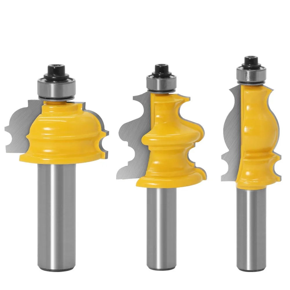 10pcs set 1/2 shank woodworking line handrail end mill lace milling cutter cabinet door top line router bit for carving machine