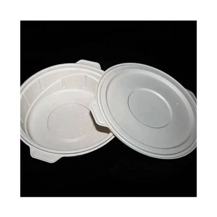 Round eco-friendly disposable biodegradable plastic corn starch salad bowl with lid