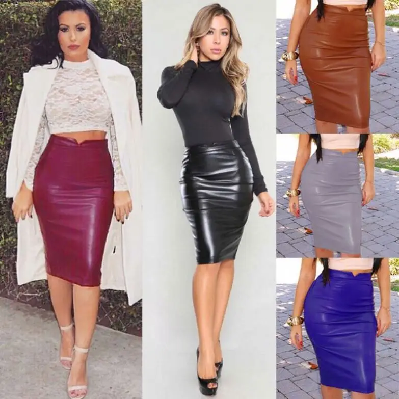 
FS0554A 2018 Latest fashion designer lady short pu leather skirt woman wrap skirts 