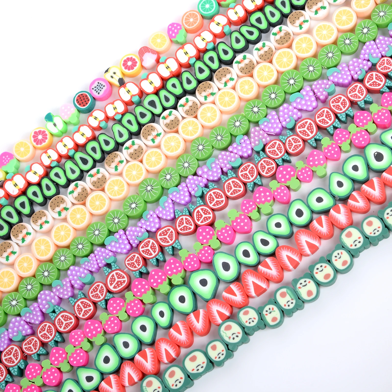 
10MM 30Pcs Fruits Polymer Clay Beads Spacer Round Loose Beads for Jewelry Making DIY Bracelet Beads 