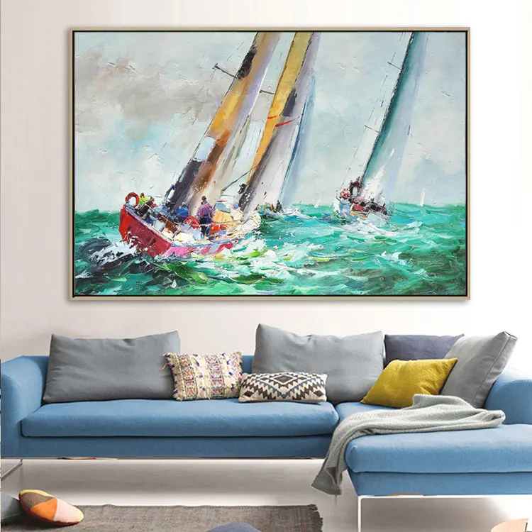 Handmade Artwork Knife Home Decoration Sea Boat Wall Art Oil Paintings Designs on Canvas