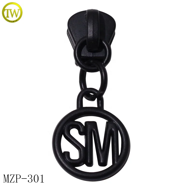 Custom made gunmetal zipper puller tape garment accessory round logo metal puller slider tags for leather crafts