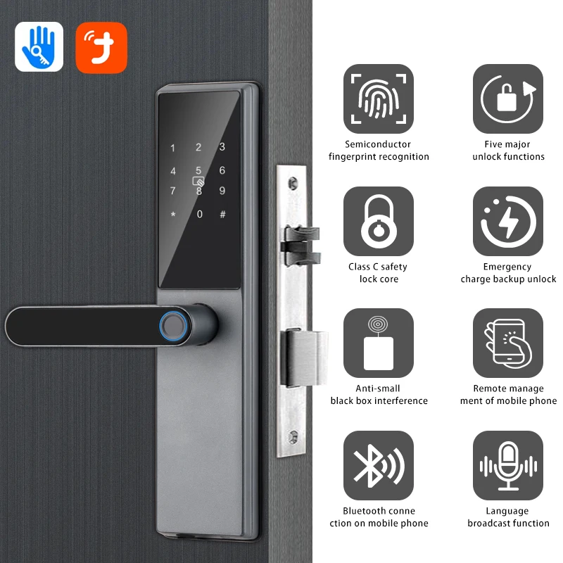 Tuya Wifi Lock the smart door Fingerprint Access Password Handle Security lock for Hotels