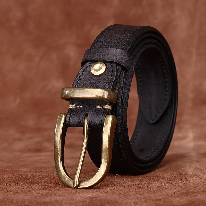 Custom brand printing logo luxury genuine leather belt for men with black stainless steel buckle