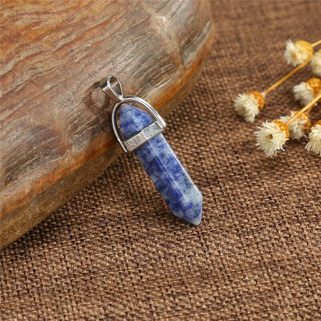 Wholesale  Opal Quartz Crystal Healing Point Pendant Hexagon Gemstone Pendant Necklace