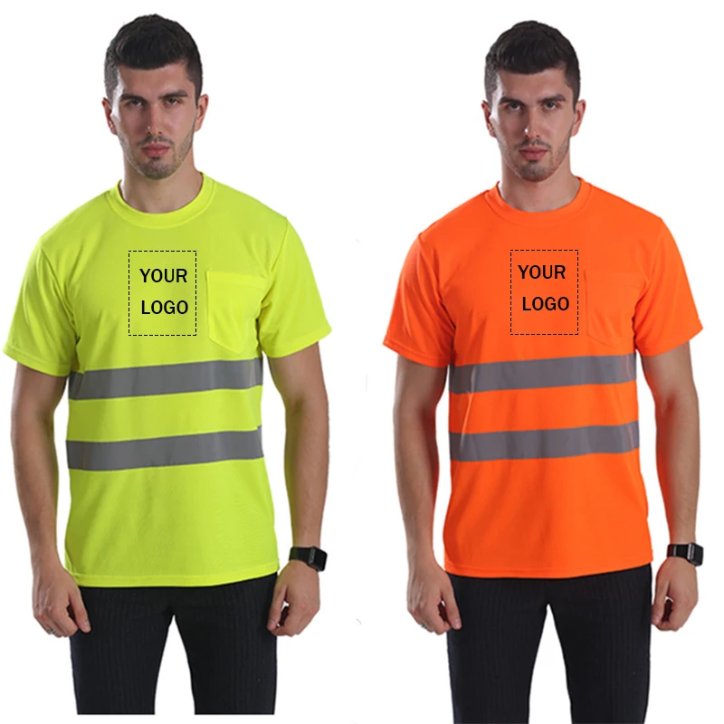 Wholesale Custom Logo Safety Green t Shirts Short Sleeve Road High Visibility Reflective Safety Shirts Security Clothing