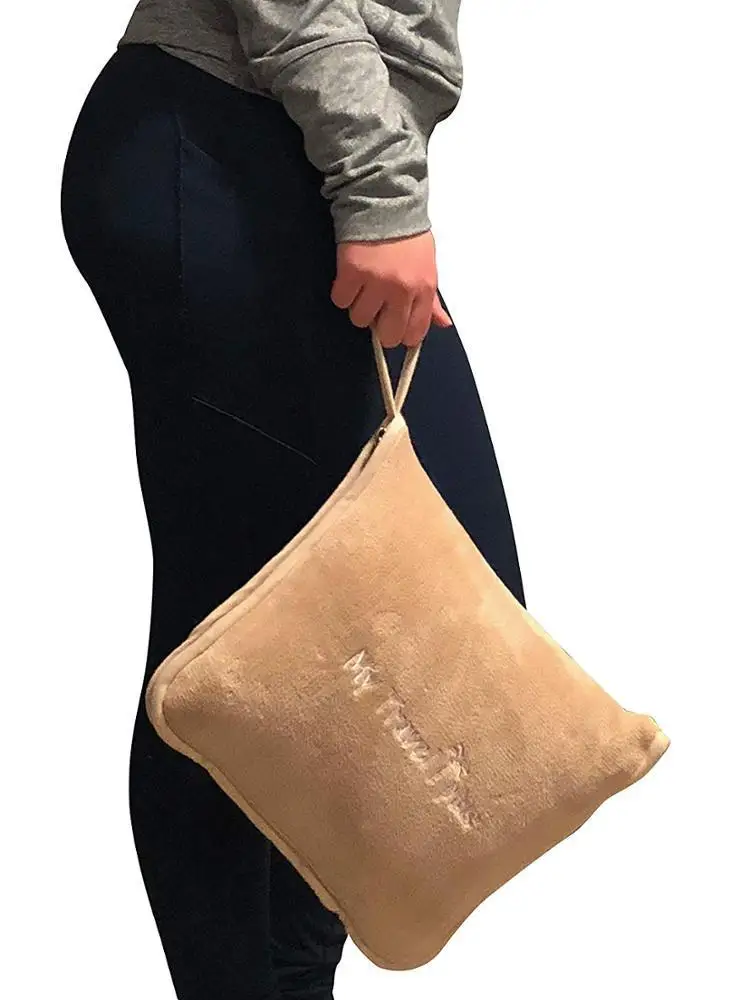 High quality fleece travel blanket and pillow set with zipper foldable portable pillow airplane light flannel blanket