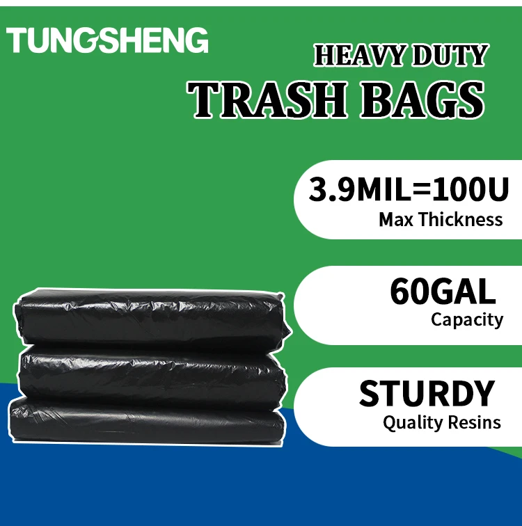 Durable Heavy Duty Custom Big Black Flat Spare Wheel Waste Folding Rubbish Bag Sack Outdoor Recycled Plastic Garbage Bag
