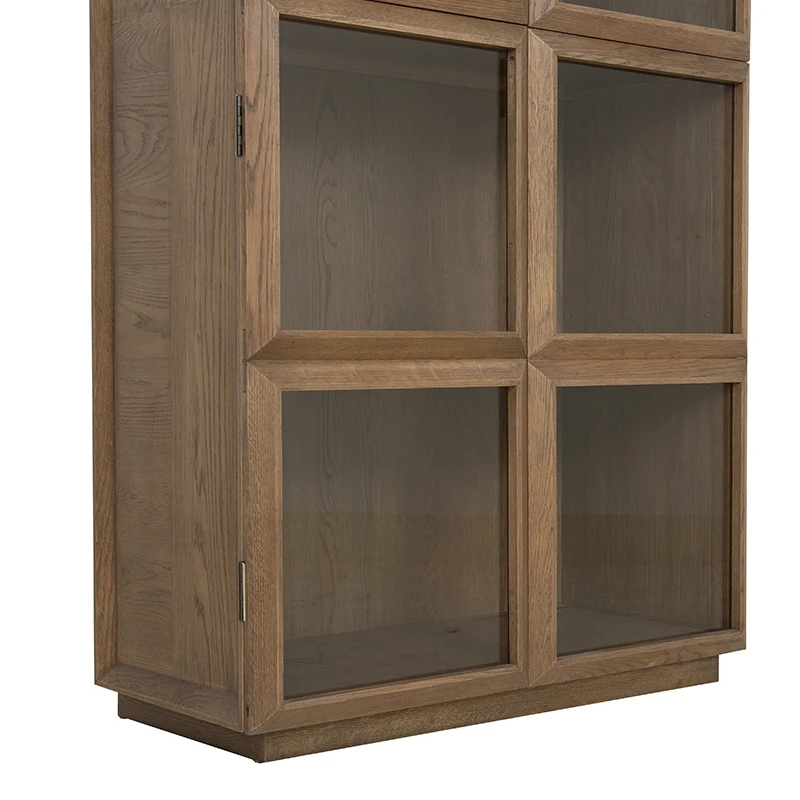 MRS WOODS Antique Reproducion Solid Oak Wood Glass Door Living Room Display Cabinet