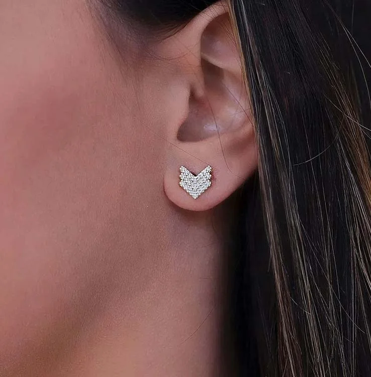 Gemnel изящные ювелирные изделия 925 серебро 18K золото циркон паве маленькая стрела мини серьги-гвоздики