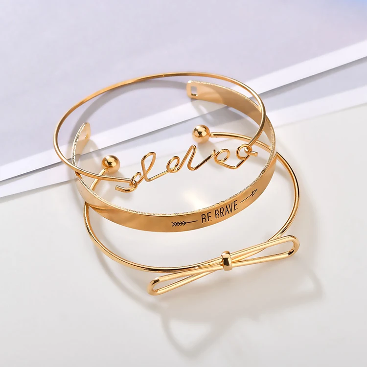 
Latest new fashion jewelry men charm simple wind gold hollow bow-knot english letters LOVE brave women jewelry bracelet sets 