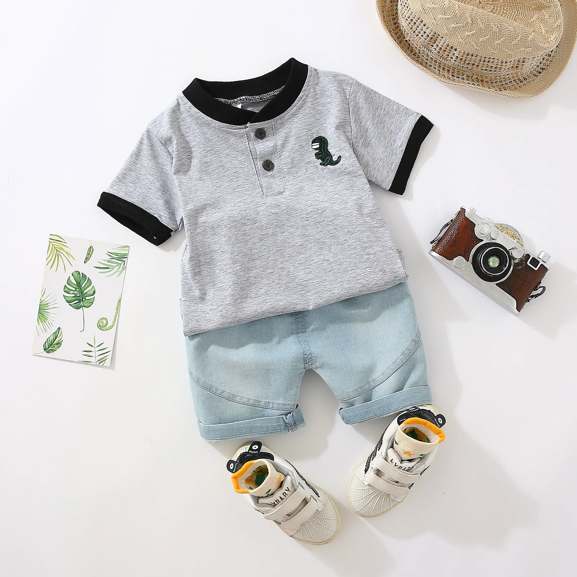 
wholesale Summer cotton short sleeve baby clothes pant sets boys children kids t-shirt suit 