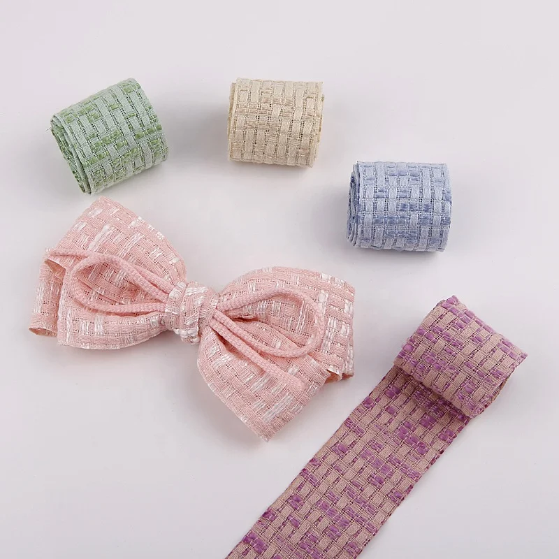 Korea checked Thick knitted fabric ribbon handmade diy bow hair accessories garment hats decoration bows ribbon material