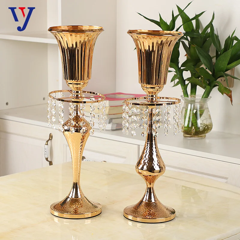 Elegant tall gold color wedding crystal candelabras metal candlesticks with a flower bowl for wedding