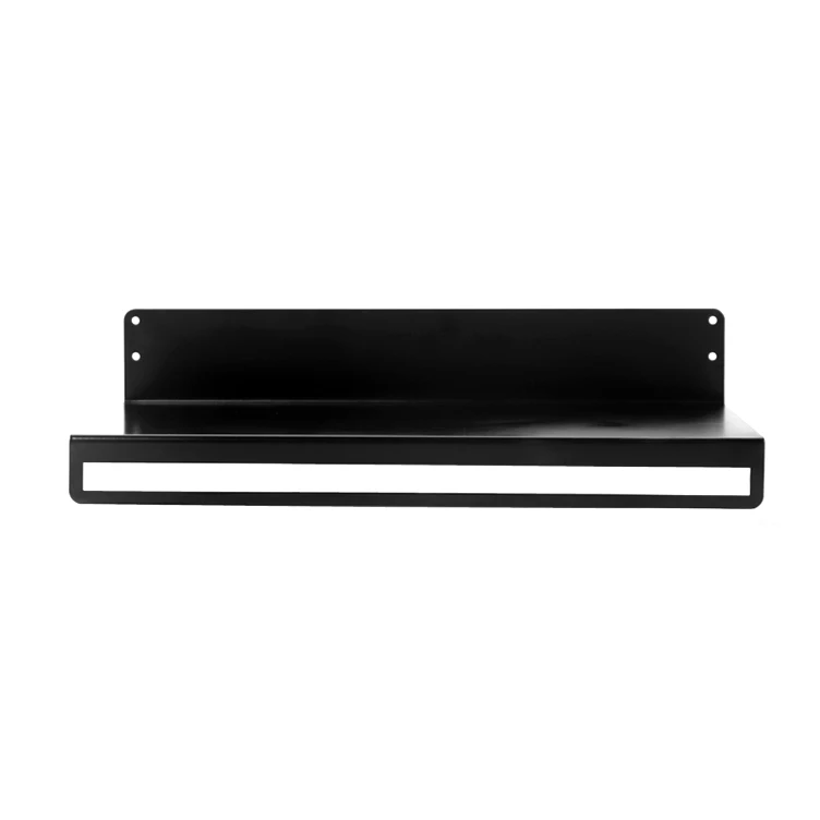 Welcomed wide shaped black metal wall shelf