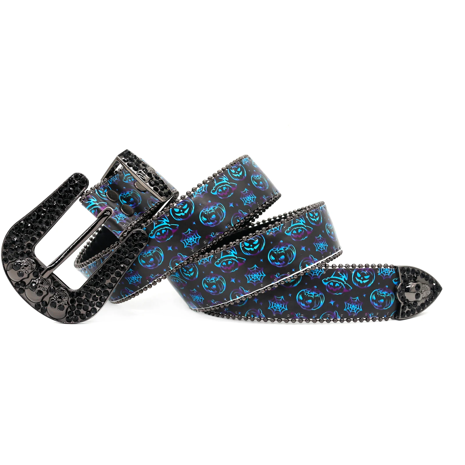 Designer Brand Western Halloween Diamond Belt With Skull Bad Girls Skull Rhinestone Blue Crystal Belt
