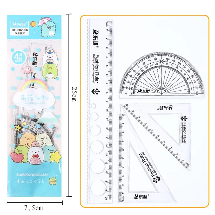 2024 Cheap Promotional Kids Student art drawing tools cute fashion design goniometer angle ruler sets stationery for girls