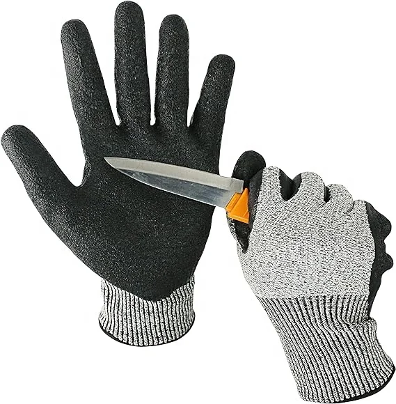 Anti Cut Proof Level 5 Hppe Coated Sandy Nitrile Anti Slip Safety Working Cut Resistant Gloves