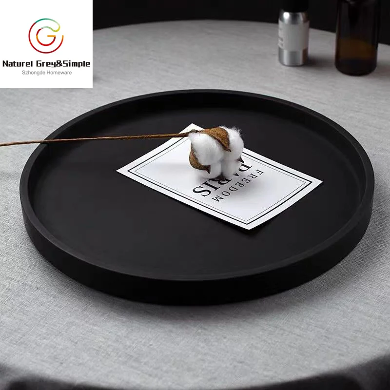 Natural Stone Matt Light Gray Concrete Cement Circle Round Platter Serving Tray