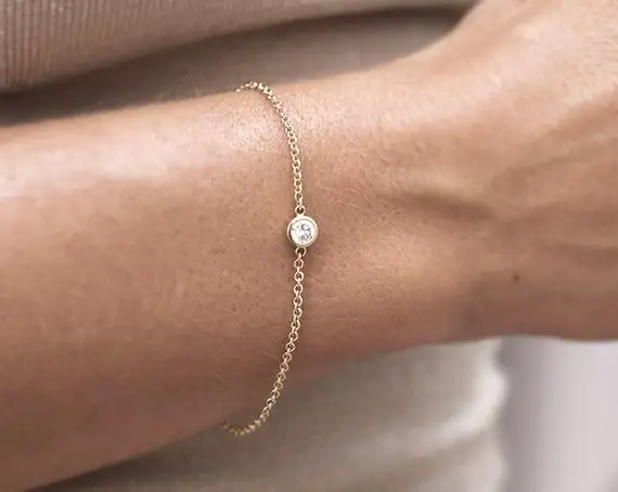 New fashion Gold Plated simple classic design single stone bezel cz  bracelets women jewelry
