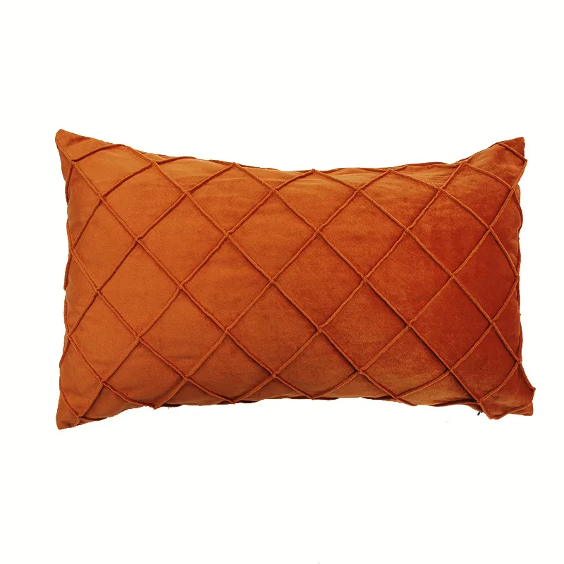Custom Velvet 30*50cm Small Lattice Sofa Throw Pillow Cushion Cover Holiday Car Soft Short Plush Cushion Cover