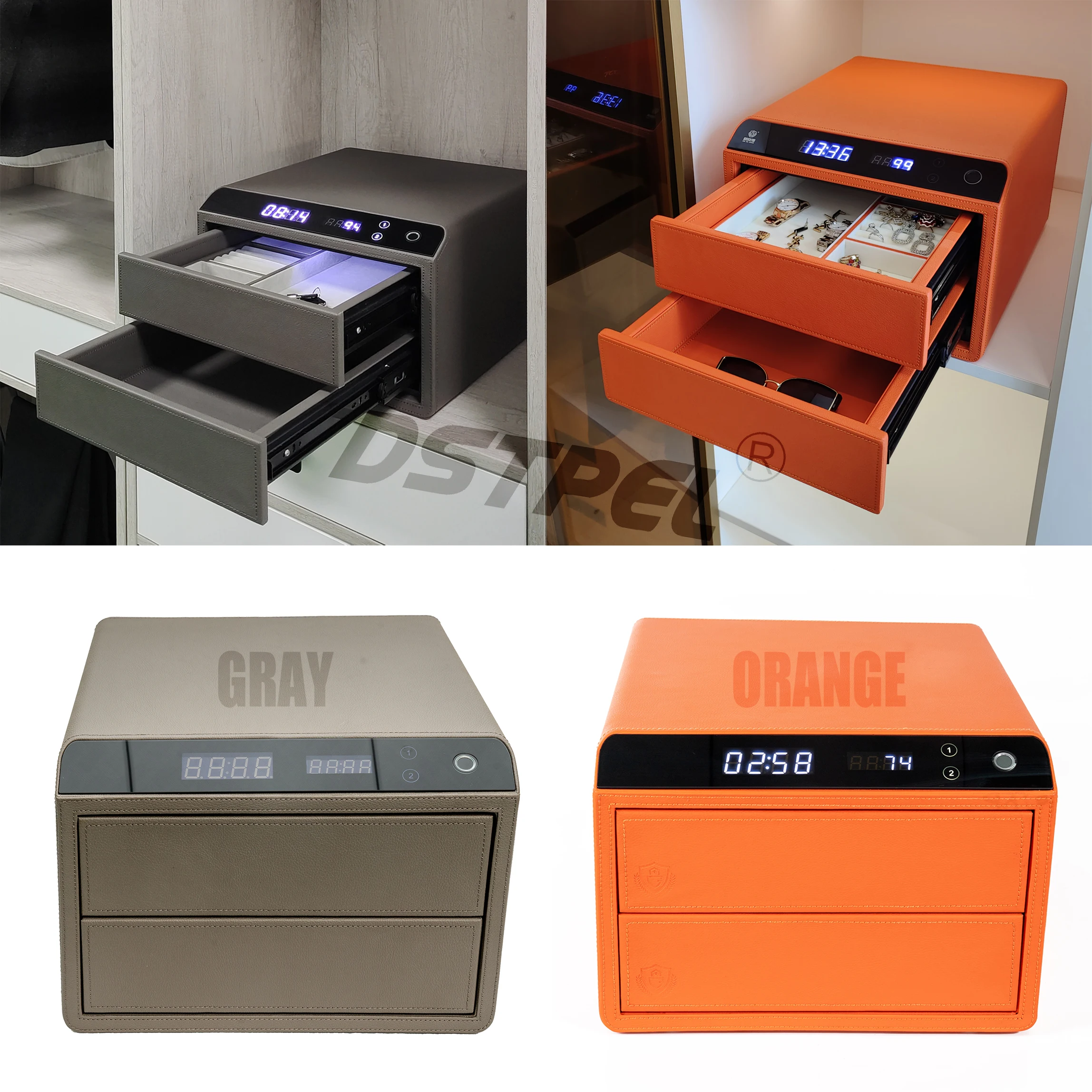 Deluxe Smart Leather Safe Household Fingerprint Digital Home Use Jewelry Security Drawer Safe