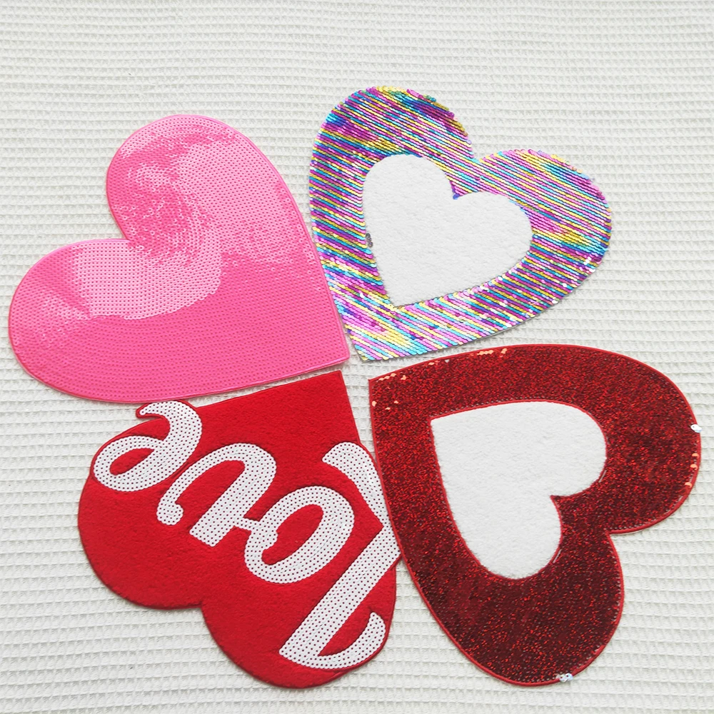 2024 new Custom Wholesale valentines XOXO love letter Glitter large Chenille sequin Embroidery iron on Patches for Clothes