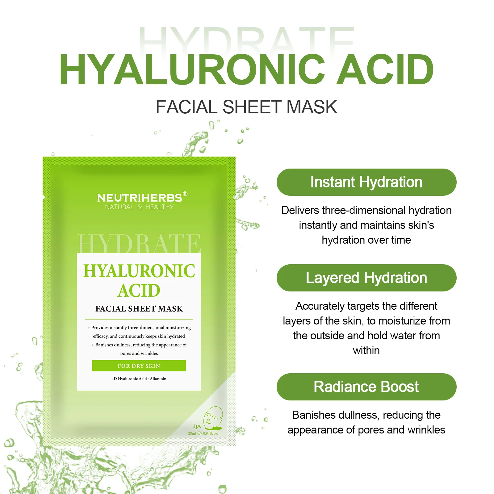 Wholesale Private Label Reduce Pores Wrinkles Skincare Hyaluronic Acid Moisturizing Face Mask for Skin Woman