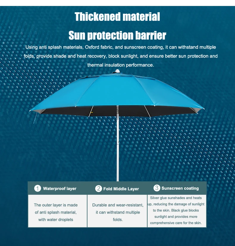 2m 2.2m Foldable Three Sections Outdoor Waterproof Green Blue Large Fishing Umbrella with Tilt Canopy