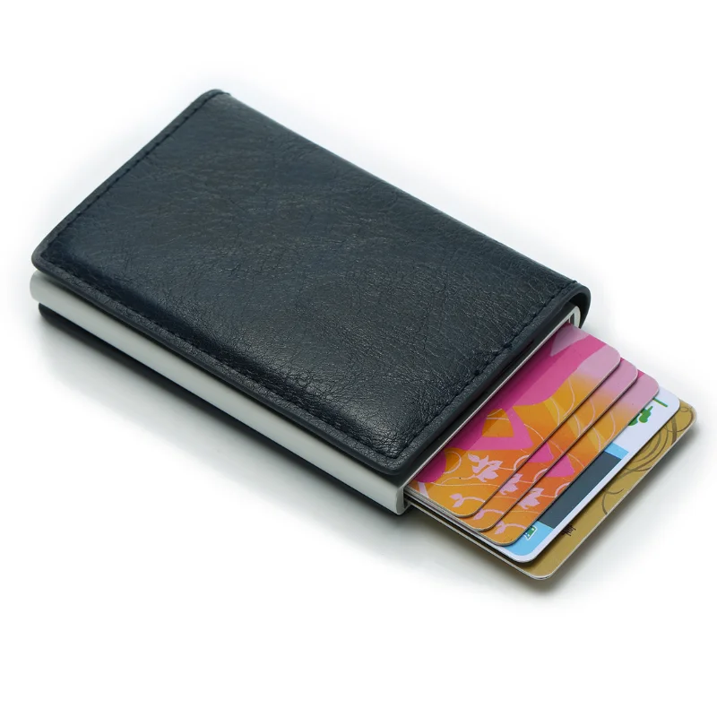 RFID Blocking Aluminum Credit Cards Holder Purse With PU Leather Wallet European Style For Mens Business Gifts