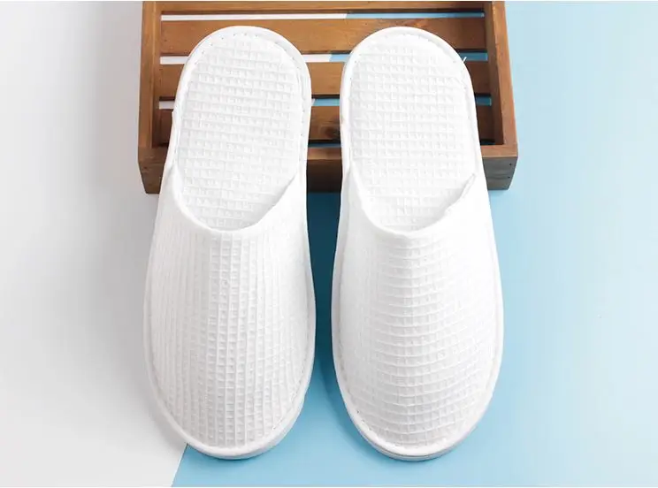 
Custom logo four season promotion luxury 5 star hotel room guests eco-friendly disposable white terry spa slippers 