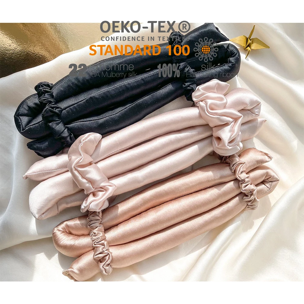 heatless hair curler silk hair roller waves curling rod headband scrunchie set 100% mulberry silk heatless curls