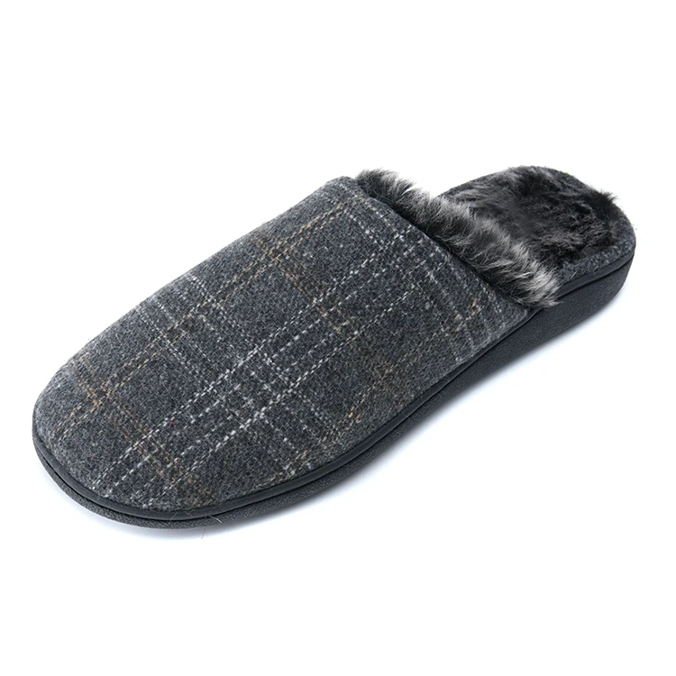 Classic Brown Tweed Winter Warm Slippers for Male Grey Househould Men slipper Indoor Outdoor