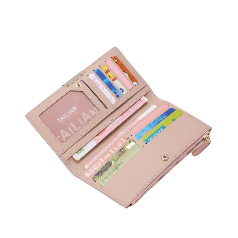 Ultra Slim Thin Leather Credit Card Holder Bifold Clutch Wallets Minimalist Coin Purse Large Capacity Zip Wallet for Women