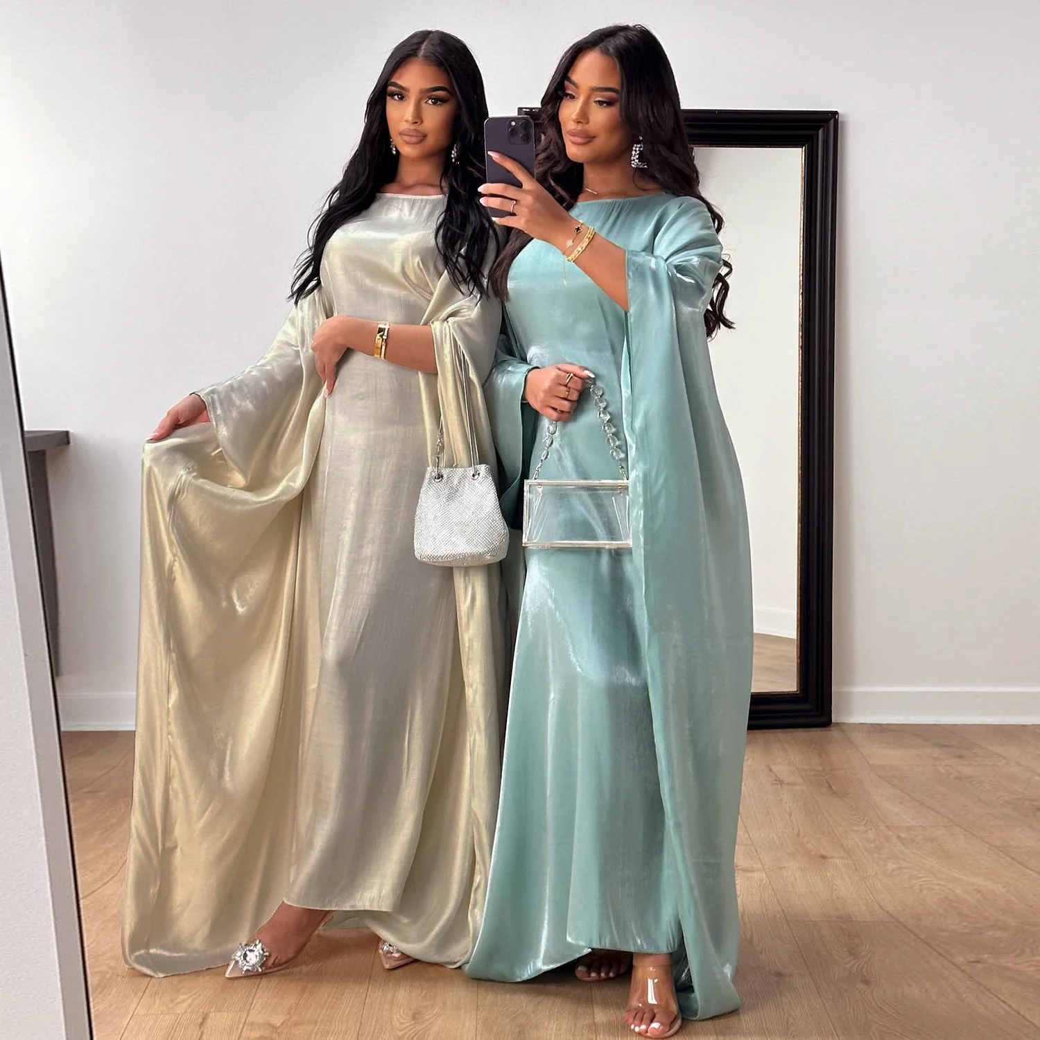 Middle East Elegant Glitter Women Dubai Modest Dress Muslim Evening