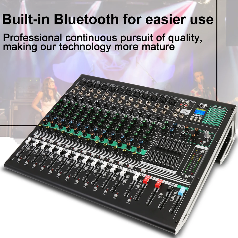 Biner DX12C горячая Распродажа Встроенные 16 типов цифровых эффектов микшерная консоль для сцены свадьбы профессиональный аудио