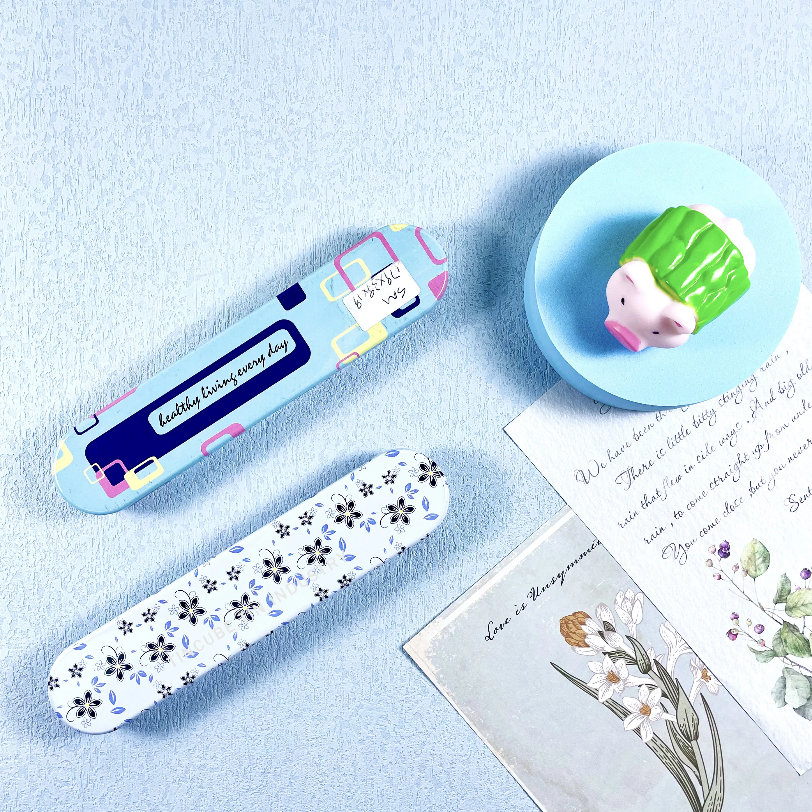 Custom metal pencil case stationary tin box small rectangular tinplate box with hinge