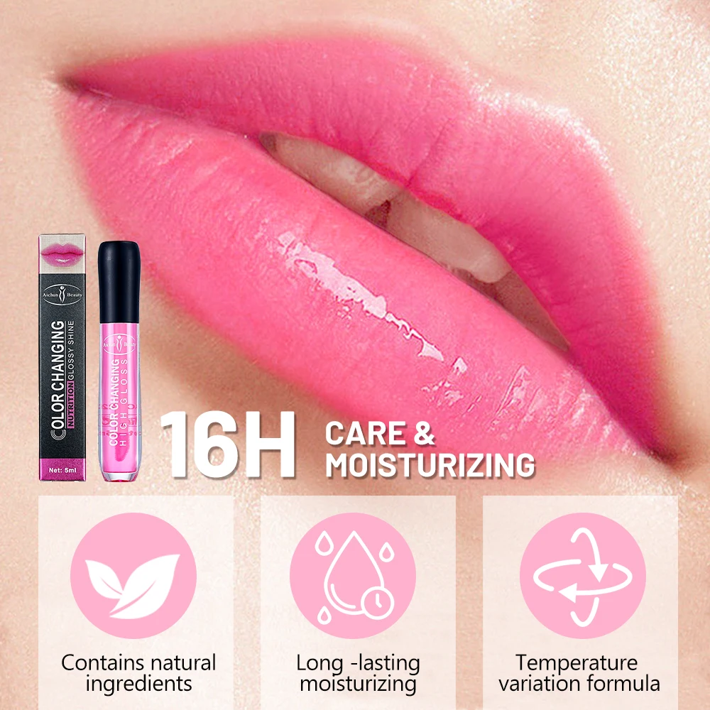 Aichun Beauty High Quality Color Changing Lip Gloss Oil With Rose Hip Oil Brightening Repair Moisturizing Reduce Lip Lines