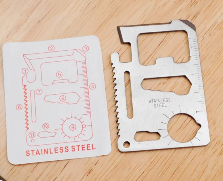 Stainless Steel 11 in 1 Survival Knife Multi Tool Portable Camping Survival Credit Tool Knife Card Outdoor Lifesaving Tool