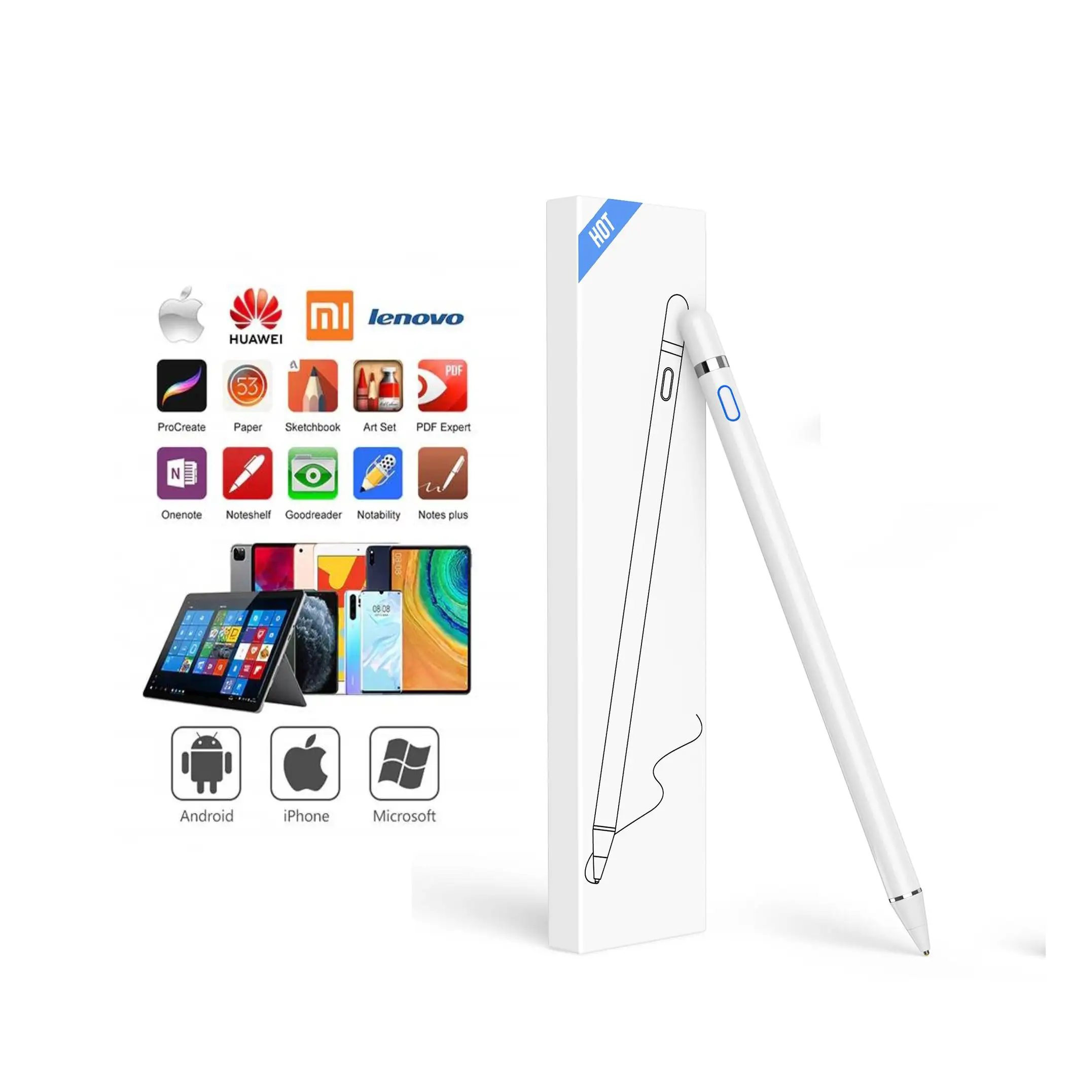 Custom Logo Capacitive Active Universal Stylus Pen For Android Ios Pencil Aluminum Alloy Micro Usb Charging Stylus With Box